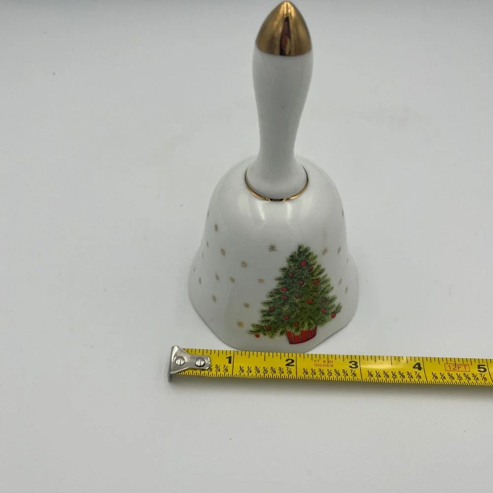 George Good Japan Christmas Tree Bell‎ White Gold Tone Handle Holiday Decor